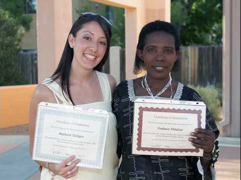 Students work with refugee participants
